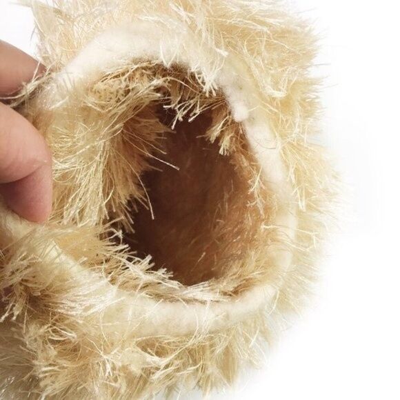 Ivory Chenille Hand Muff Hand Warmer Winter White Ivory Fluffy Furry - Picture 3 of 7